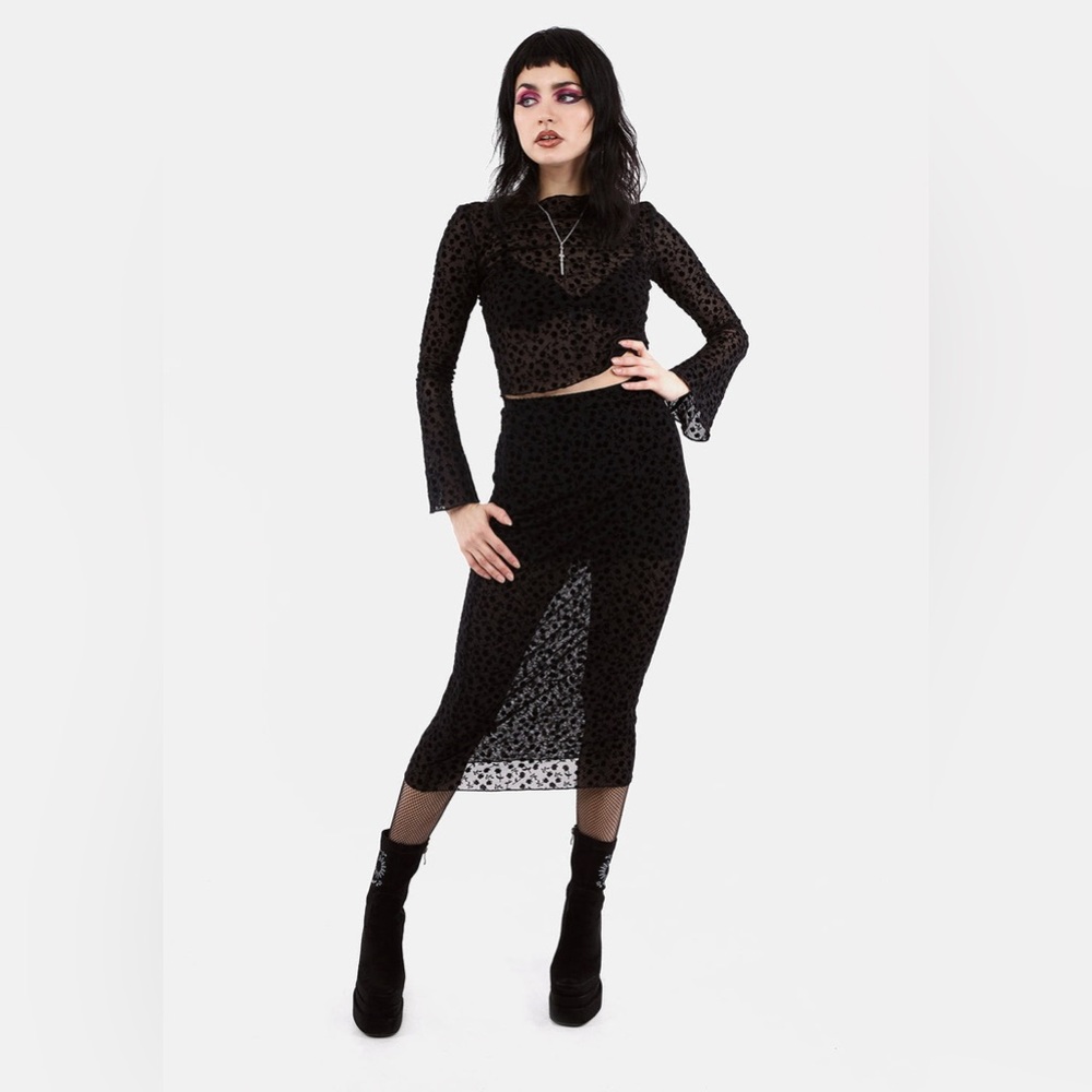 Disturbia Lovespell Flocked Mesh Midi Skirt US 6 / UK 10 - Picture 1 of 6